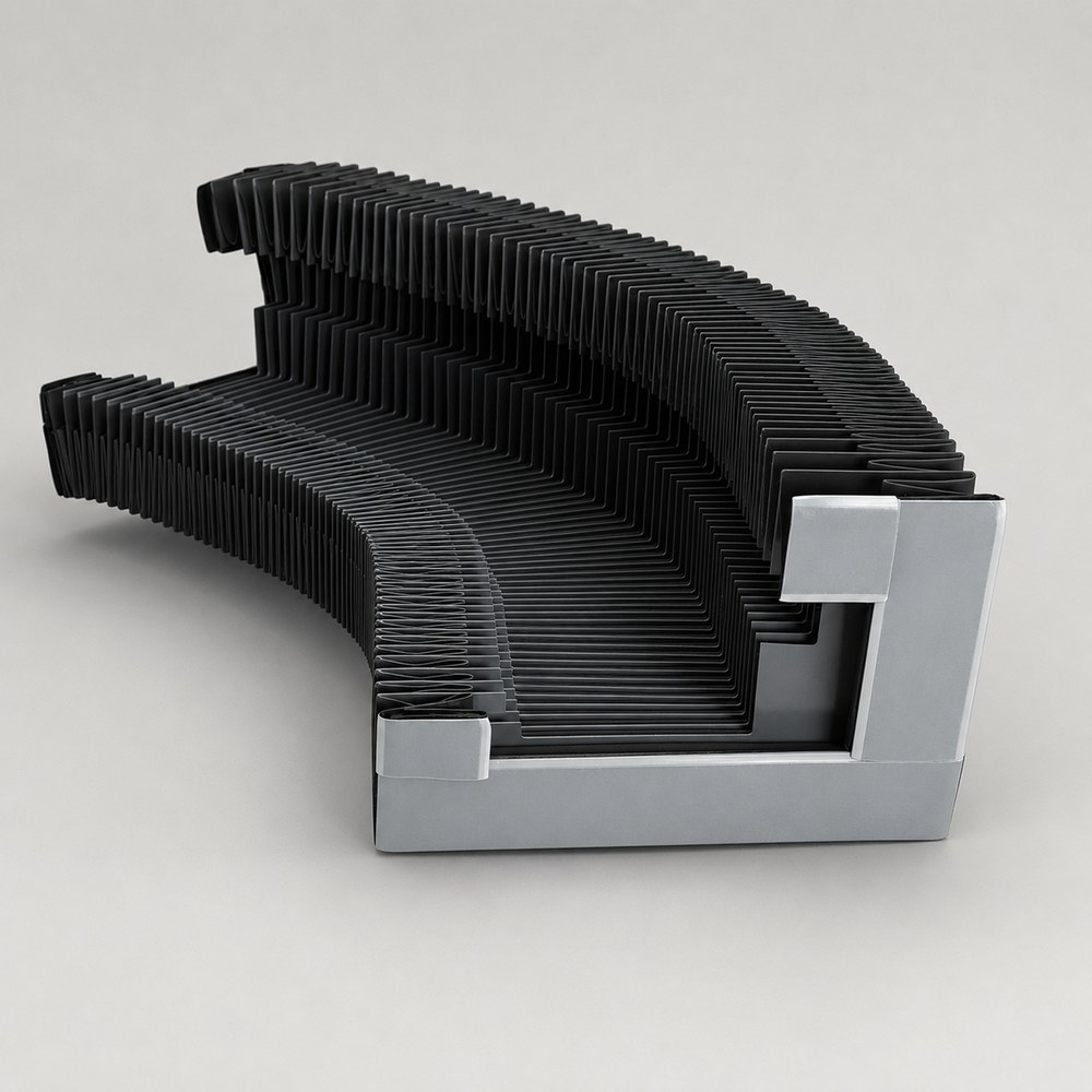 Fogaslécvédő / vezetősínvédő harmónika (Fiber), X-tengely, jobb — TC L3050/5030 & 3030 (L20/L49) – TRUMPF ref. 1865268, 1458866, utángyártott kompatibilis alkatrész